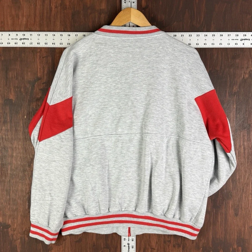 Adidas Trefoil Full Zip Fleece Sweatshirt Gray Red Men Large Taiwan Rare VTG 80s